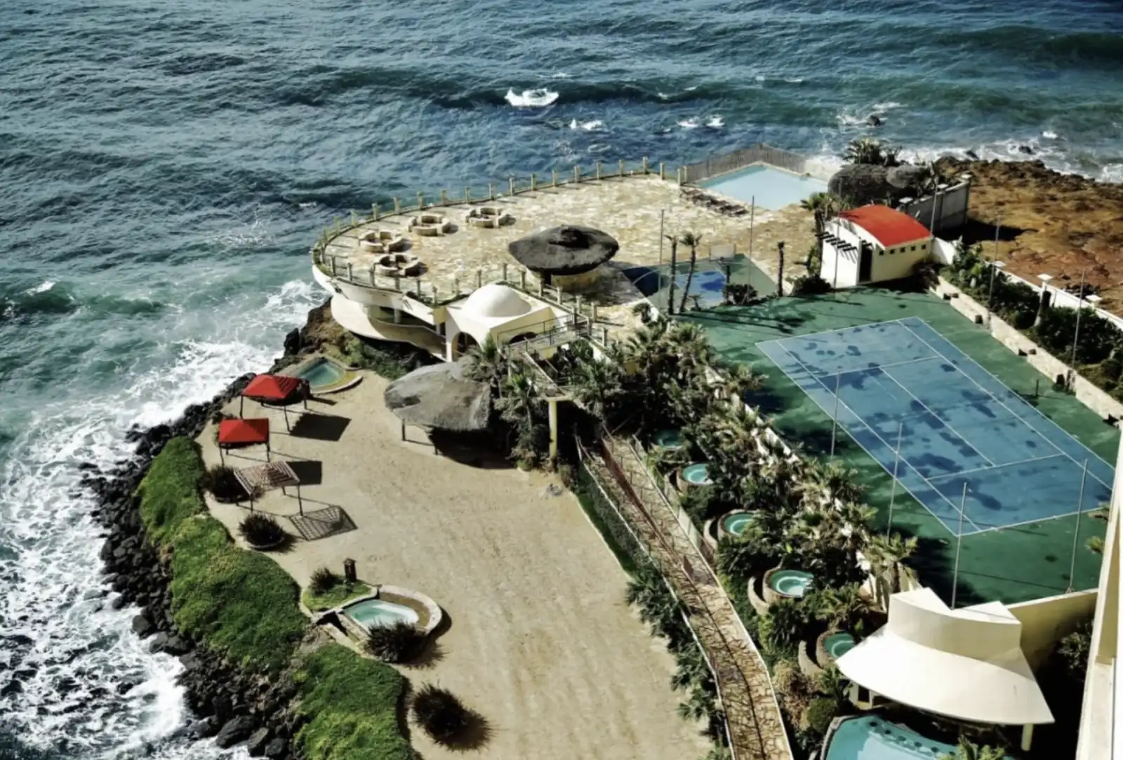 Aerial photograph of the Holistic Sanctuary oceanfront healing center in Baja California, Mexico